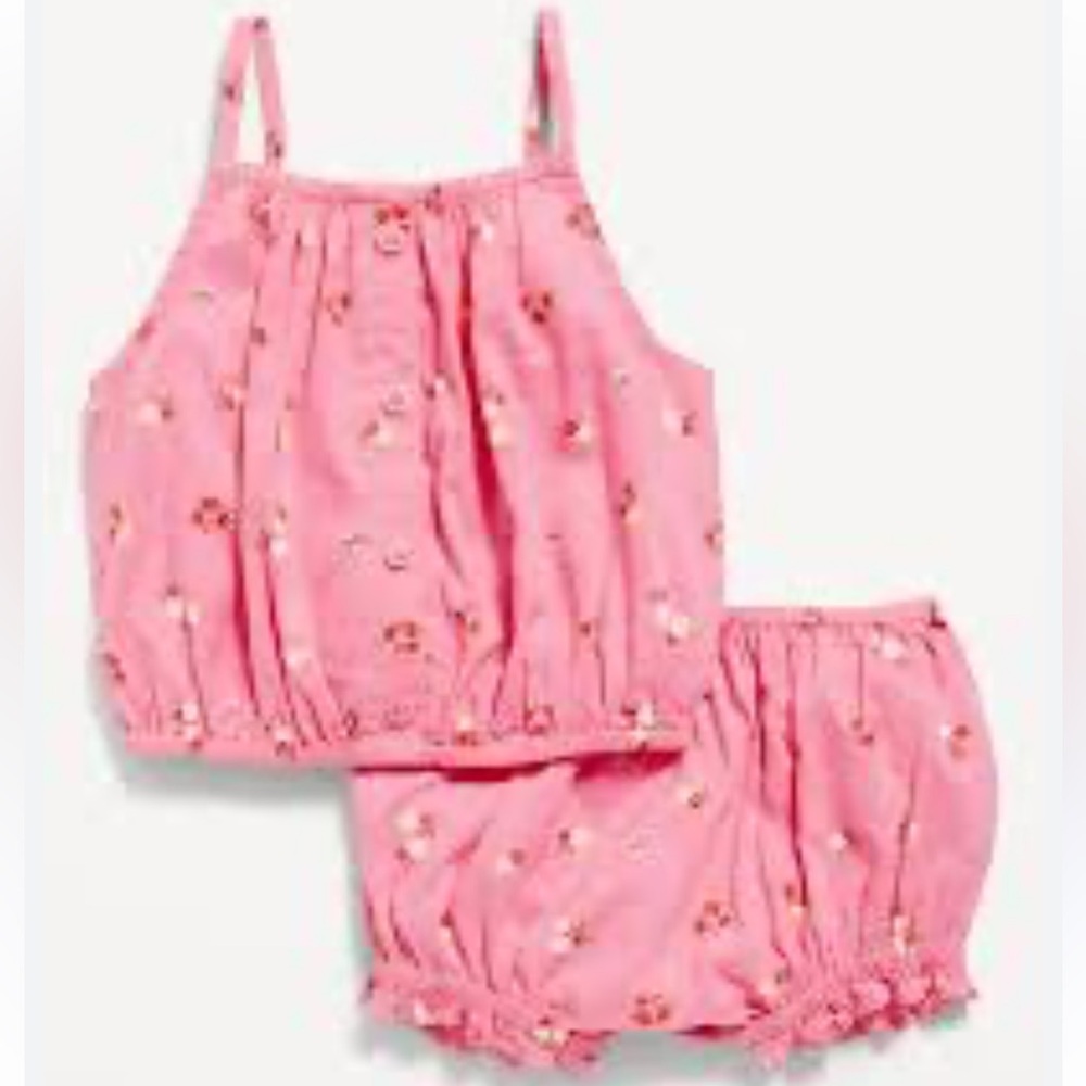Old Navy Sleeveless Button-Front Top & Bloomer Shorts Baby Infant Floral Pink